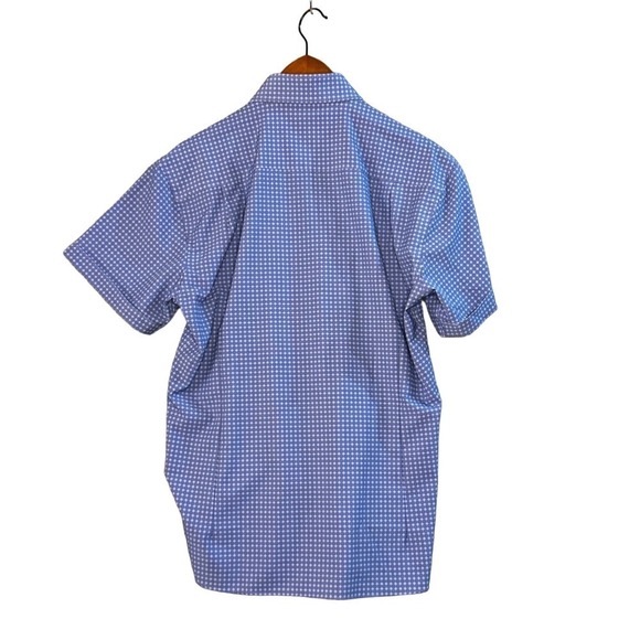 Proper Sport Shirt Dress Men Large Slim Fit Aqua Blue White Wicking Geometric - Picture 4 of 5